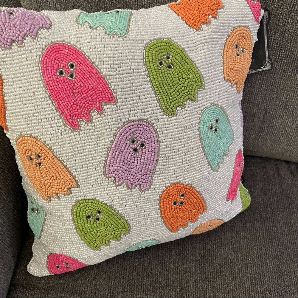 Well Dressed Home Beaded Ghost Pillow Multi Color Tiktok Homegoods Halloween NWT - Picture 4 of 7